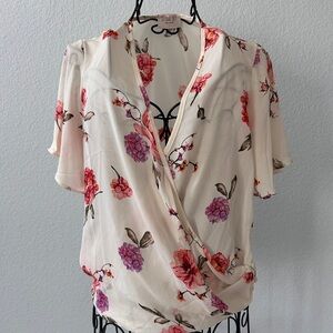 Floral Wrap Blouse - Cream and Pink